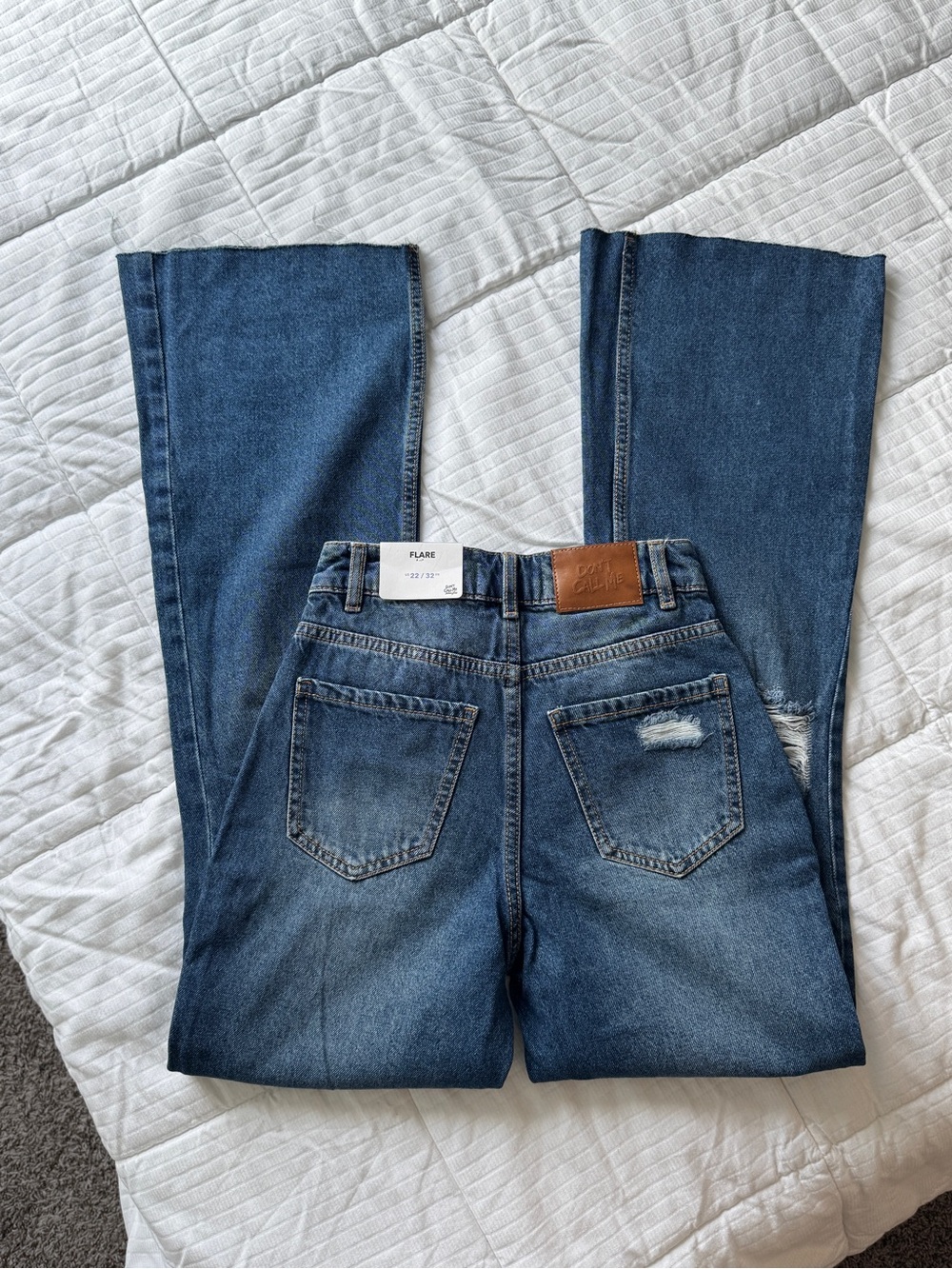 Don’t Call Me Jennyfer y2k distressed medium wash high rise flare jeans size 2 - Picture 3 of 10